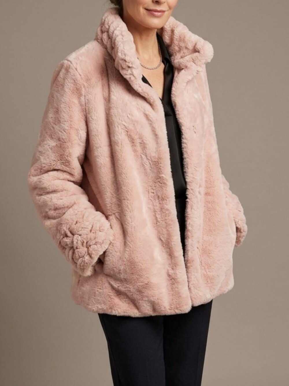 Laura Plus Pink Fluffy Teddy Faux Fur Coat
